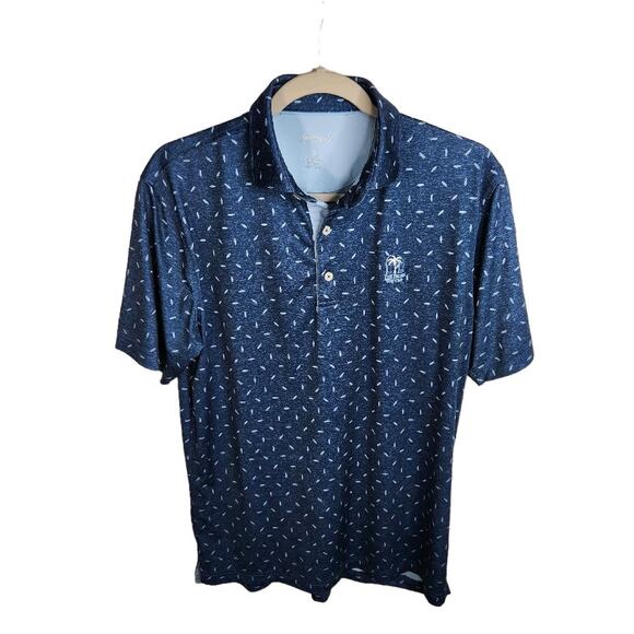 Johnnie-O Printed Surfboard Lake Blue Polo Shirt The Palms Golf Club Men's Small - Picture 1 of 8